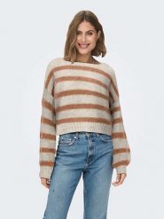 ONLY Sweter w kolorze beżowo-jasnobrązowym rozmiar: L. Brązowe swetry klasyczne damskie Only, l, bez kołnierzyka. Za 83.42 zł.