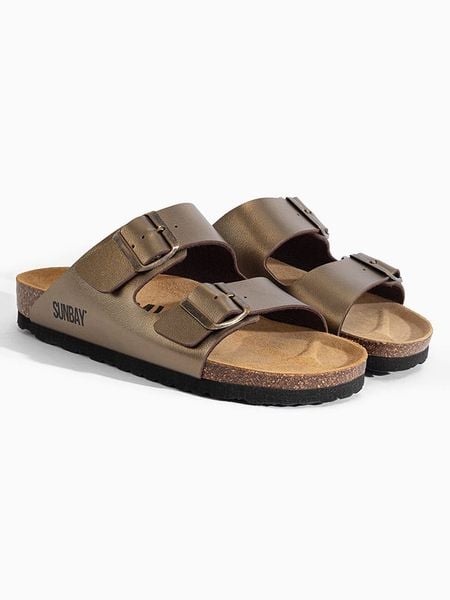 Sunbay Klapki "Trefle" w kolorze złotym rozmiar: 36. Żółte klapki damskie Sunbay, bez wzorów, z otwartym noskiem, bez obcasa, bez zapięcia. Za 159.95 zł.