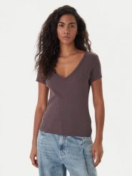 Tommy Jeans T-Shirt Essential DW0DW17385 Brązowy Slim Fit. Brązowe t-shirty damskie Tommy Jeans, s, bez wzorów, z bawełny, bez kołnierzyka. Za 149.99 zł.