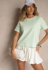 Zielony Klasyczny T-shirt z Grubszej Bawełny Tiavone. Zielone t-shirty damskie Renee, m, bez wzorów, z bawełny, bez kołnierzyka. Za 54.99 zł.