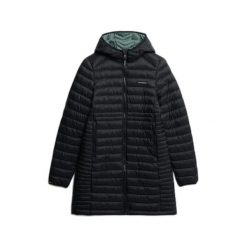 Damska długa kurtka Superdry Fuji Lite. Czarne kurtki damskie Superdry, bez wzorów, z puchu, bez kaptura. Za 611.80 zł.