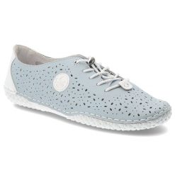Półbuty damskie Rieker, ażurowa cholewka sznurowane lekka podeszwa wygodny codzienny fason, niebieskie, 43656-12. Niebieskie półbuty damskie Rieker, w ażurowe wzory, z jeansu, bez obcasa, na płaskiej podeszwie, bez zapięcia. Za 319.00 zł.