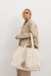 TORBA KAKTUS BEŻOWA One size - Flawless. Brązowe shopper bag Flawless, bez wzorów, z bawełny, na ramię, bez dodatków. Za 165.00 zł.