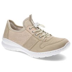 Beżowe Półbuty Rieker Wygodne Buty Damskie. Brązowe czółenka damskie Rieker, bez wzorów, ze skóry ekologicznej, bez obcasa, na koturnie. Za 339.00 zł.