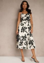 Czarna Rozkloszowana Sukienka na Ramiączkach z Ażurowej Tkaniny z Bawełny Nitira. Czarne sukienki damskie Renee, z aplikacjami, z bawełny, eleganckie, bez ramiączek. W wyprzedaży za 107.99 zł.