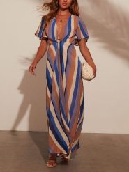 Milan Kiss Sukienka w kolorze jasnobrązowo-niebiesko-beżowym rozmiar: S. Brązowe sukienki damskie Milan Kiss, bez wzorów, z wiskozy, bez ramiączek. Za 173.99 zł.