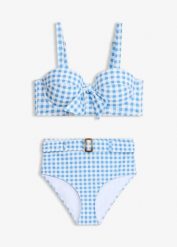 Bikini na fiszbinach + figi bikini z wysokim stanem (komplet 2-cz.). Niebieskie bikini bonprix, bez wzorów. Za 142.99 zł.
