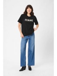 Kaffe Koszulka w kolorze czarnym rozmiar: L. Czarne bluzki damskie Kaffe, l, z aplikacjami, z bawełny, bez kołnierzyka, bez ramiączek. Za 69.99 zł.