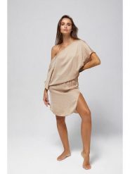 Beliza Sukienka "Jul" w kolorze beżowym rozmiar: L. Brązowe sukienki damskie Beliza, bez wzorów, bez ramiączek. Za 165.31 zł.