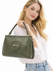 Florence Bags Skórzana torebka "Hoppo" w kolorze khaki - 32 x 26 x 11 cm rozmiar: onesize. Brązowe torebki klasyczne damskie Florence Bags, z materiału, bez dodatków. Za 382.99 zł.