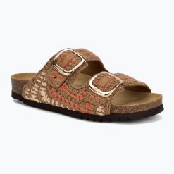 Klapki damskie Scholl Noelle Crochet. Brązowe klapki damskie Scholl, bez wzorów, z materiału, bez obcasa, bez zapięcia. Za 409.99 zł.