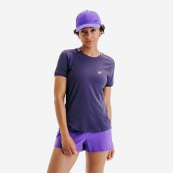 Koszulka tenisowa damska Kuikma Dry. Fioletowe bluzki damskie KUIKMA, s, bez wzorów, z elastanu, eleganckie, bez kołnierzyka, bez ramiączek. Za 59.99 zł.