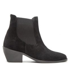 Botki Simple. Czarne botki damskie Simple, bez obcasa, na słupku, bez zapięcia. Za 449.99 zł.