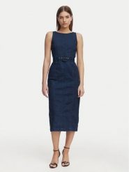 French Connection Sukienka jeansowa 719C7 Niebieski Regular Fit. Niebieskie sukienki damskie French Connection, bez wzorów, z bawełny, bez ramiączek. Za 526.99 zł.