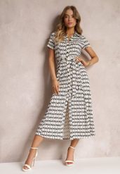 Beżowo-Czarna Sukienka Mamci Koszulowa Wiązana w Pasie Maevana. Czarne sukienki damskie Renee, bez wzorów, z wiskozy, eleganckie, bez ramiączek. W wyprzedaży za 146.99 zł.
