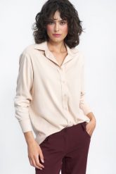 Koszula ze Złotymi Guzikami - Beżowa. Brązowe koszule damskie Nife, s, bez wzorów, z materiału, bez kołnierzyka, bez ramiączek. Za 209.90 zł.