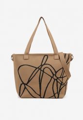 Brązowa Torebka Shopperka w Abstrakcyjny Wzór z Dodatkowym Paskiem na Ramię Oberina. Brązowe shopper bag Born2be, z jeansu, na ramię, bez dodatków. Za 69.99 zł.