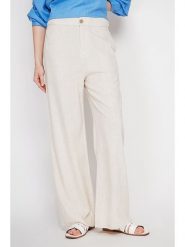 ASSUILI Lniane spodnie w kolorze kremowym rozmiar: 42. Brązowe spodnie materiałowe damskie Assuili, bez wzorów, ze lnu. Za 130.99 zł.