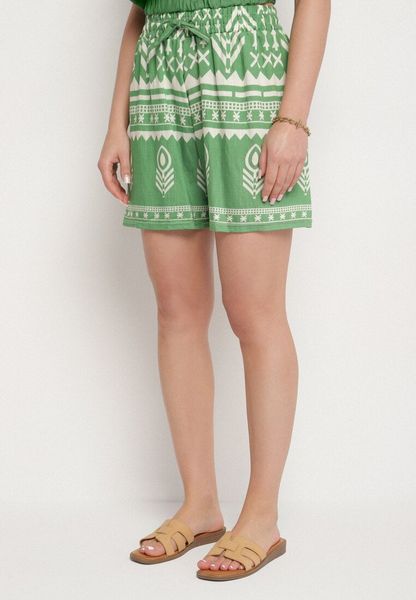Zielone Szorty z Wiskozy z Wysokim Stanem ze Wzorem w Stylu Etno Lunabella. Zielone szorty damskie Born2be, bez wzorów, z wiskozy, z podwyższonym stanem. Za 39.99 zł.