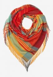 Czerwono-Żółty Kraciasty Szalik z Wiskozy i Bawełny z Frędzlami Relavis. Czerwone szaliki damskie Renee, na zimę, bez wzorów, z bawełny. Za 34.99 zł.