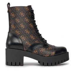 Botki Guess. Brązowe botki damskie Guess, bez obcasa, na słupku, bez zapięcia. Za 719.99 zł.
