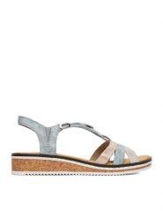 Rieker Sandały CEO-V36G4-40 Niebieski. Niebieskie sandały damskie Rieker, bez wzorów, ze skóry, bez obcasa, na płaskiej podeszwie, bez zapięcia. Za 319.99 zł.