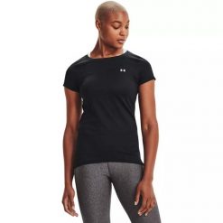 Koszulka fitness damska Under Armour UA HG Armour SS. Czarne bluzki damskie Under Armour, xs, bez wzorów, bez kołnierzyka, bez ramiączek. Za 89.99 zł.