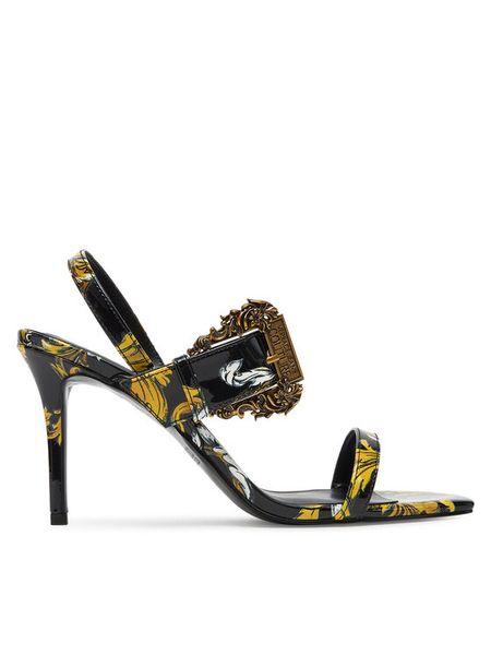 Versace Jeans Couture Sandały 78VA3S71 Czarny. Czarne sandały damskie Versace Jeans Couture, bez wzorów, z jeansu, bez obcasa, na szpilce, bez zapięcia. Za 939.99 zł.