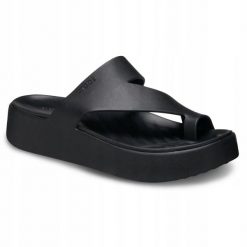 Klapki Dla Dorosłych Crocs Getaway Platform Toe Loop. Brązowe klapki damskie Crocs, bez wzorów, z materiału, bez obcasa, bez zapięcia. Za 199.99 zł.