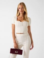 Guess Bluzka W6RP08 KCBO2 Écru Classic Fit. Bluzki damskie Guess, m, z aplikacjami, z syntetyku, bez kołnierzyka, bez ramiączek. Za 269.99 zł.