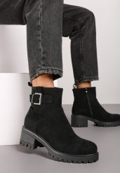 Czarne Klasyczne Botki z Ozdobnym Paskiem Arstema. Czarne botki damskie Born2be, na jesień, z jeansu, eleganckie, bez obcasa, na obcasie, bez zapięcia. Za 139.99 zł.