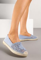 Niebieskie Ażurowe Espadryle Ozdobione Plecionym Sznurkiem Sdivaya. Niebieskie espadryle damskie Born2be, w ażurowe wzory, z jeansu, bez obcasa, na płaskiej podeszwie. Za 79.99 zł.