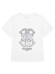 Guess T-Shirt J6RI28 K6YW4 Biały Regular Fit. Białe koszulki i t-shirty dziewczęce Guess, z aplikacjami, z bawełny, bez kołnierzyka, bez ramiączek. Za 119.99 zł.