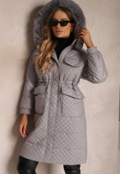 Szara Kurtka Pikowana z Kapturem z Futerkiem Vilei. Szare kurtki damskie Renee, l, bez wzorów, z kapturem. Za 349.99 zł.
