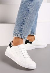 Biało-Czarne Casualowe Sneakersy na Płaskiej Podeszwie Aniefra. Białe obuwie sportowe damskie Renee, z materiału, bez zapięcia. Za 44.99 zł.
