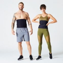 Second Life - Pas fitness typu sauna Domyos. Czarne kombinezony damskie DOMYOS, uniwersalny, bez wzorów, z neoprenu, sportowe, bez kołnierzyka, bez ramiączek. Za 22.49 zł.
