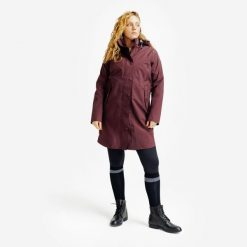 Kurtka jeździecka długa wodoodporna. Brązowe kurtki damskie FOUGANZA, xs, bez wzorów, z materiału, bez kaptura. Za 279.99 zł.