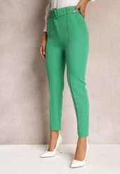 Zielone Dopasowane Spodnie Garniturowe High Waist z Paskiem w Talii Ozdobionym Klamrą Binah. Zielone rurki damskie Renee, bez wzorów, z jeansu, z podwyższonym stanem. Za 109.99 zł.
