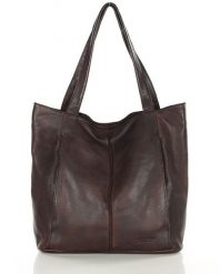 Miękka torba typu shopper skórzana na ramię - MARCO MAZZINI - ciemny brąz. Brązowe shopper bag bez wzorów, ze skóry, na ramię, bez dodatków. Za 376.99 zł.