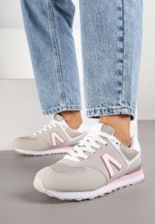 Beżowo-Szare Sneakersy Ozdobione Geometrycznym Motywem Rilenessa. Brązowe obuwie sportowe damskie Renee, z jeansu, bez zapięcia. Za 109.99 zł.