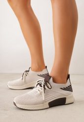 Beżowe Sneakersy z Podwójnym Sznurowaniem Fontarin. Brązowe obuwie sportowe damskie Born2be, z jeansu, bez zapięcia. Za 89.99 zł.