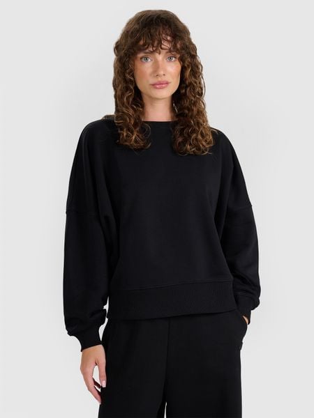 4F Bluza dresowa nierozpinana bez kaptura damska - czarna S. Czarne bluzy damskie 4F, l, bez wzorów, z bawełny, bez kaptura. Za 179.99 zł.