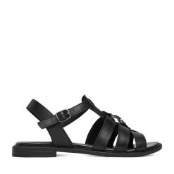 Sandały Lasocki. Czarne sandały damskie Lasocki, bez wzorów, bez obcasa, na płaskiej podeszwie, bez zapięcia. Za 149.99 zł.