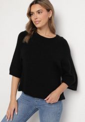 Czarny Sweter z Wełną i Krótszym Rękawem Dannalie. Czarne swetry klasyczne damskie Born2be, uniwersalny, z jeansu, bez kołnierzyka. Za 159.99 zł.