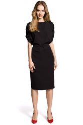 Czarna Koktajlowa Sukienka Typu Kimono z Zakładkami. Czarne sukienki damskie MOE, bez wzorów, z elastanu, wizytowe, bez ramiączek. Za 223.90 zł.