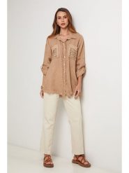 Lin Passion Lniana koszula w kolorze karmelowym rozmiar: 36/38. Brązowe koszule damskie Lin Passion, bez wzorów, ze lnu, klasyczne, bez kołnierzyka, bez ramiączek. Za 173.99 zł.