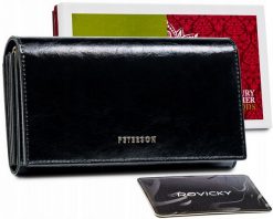 Portfel skórzany Peterson PTN PL-411-1636 BLAC czarny. Czarne portfele damskie Peterson, bez wzorów, ze skóry. Za 107.99 zł.