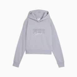 Bluza damska Puma ELEVATED GRAPHIC CROPPED TR 68950020. Szare bluzy damskie Puma, l, z aplikacjami, z bawełny, z kapturem. Za 184.01 zł.