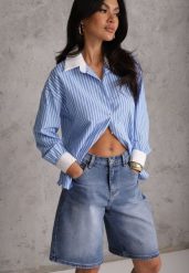 Niebieskie Szorty Jeansowe z Bawełny Jorts High Waist Sirenora. Niebieskie szorty damskie Renee, bez wzorów, z bawełny, z podwyższonym stanem. Za 89.99 zł.