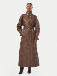Bardot Trencz Milana 60685JB Brązowy ciemny Regular Fit. Brązowe płaszcze damskie Bardot, bez wzorów, ze skóry, bez kaptura. Za 1,209.00 zł.